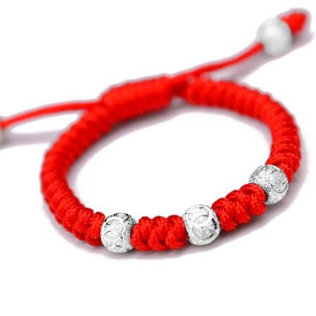 Bratara rosie textila cu accesorii de argint 925, reglabila, + 0 luni, 16,5cm